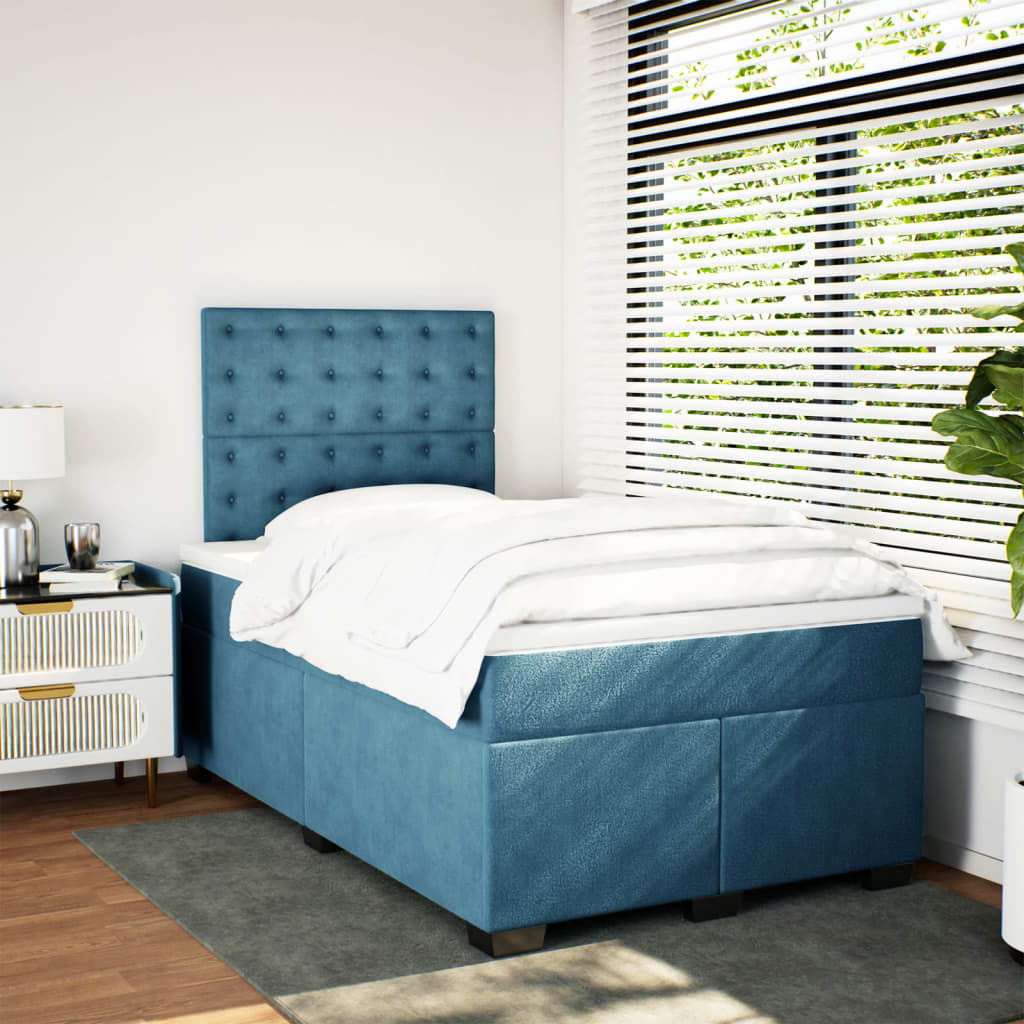 vidaXL Boxspringbett mit Matratze Blau 120x190 cm Samt