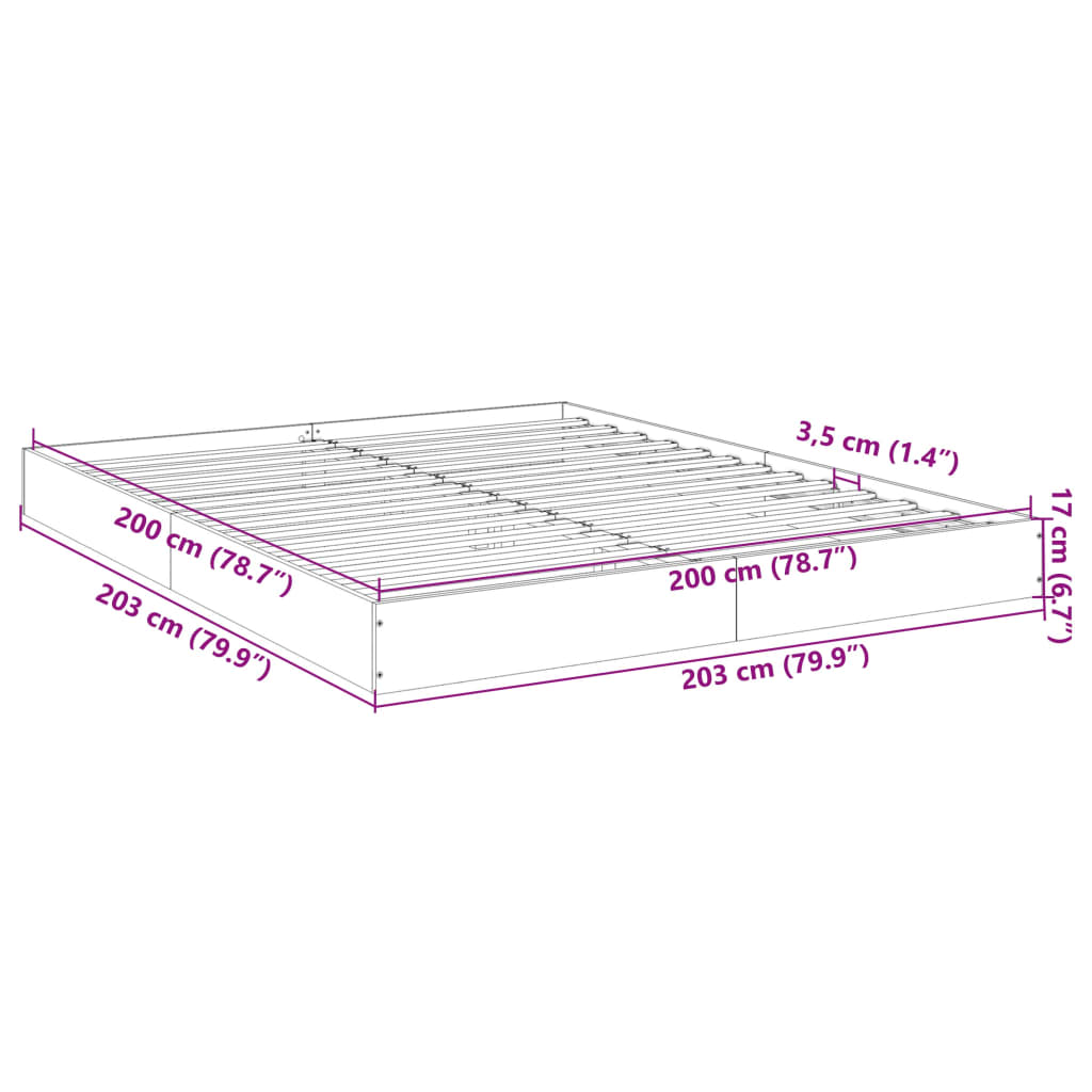 vidaXL Bettgestell Sonoma-Eiche 200x200 cm Holzwerkstoff