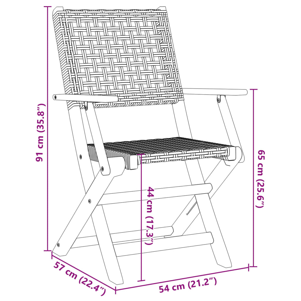 vidaXL 3-tlg. Bistro-Set Schwarz Poly Rattan und Massivholz