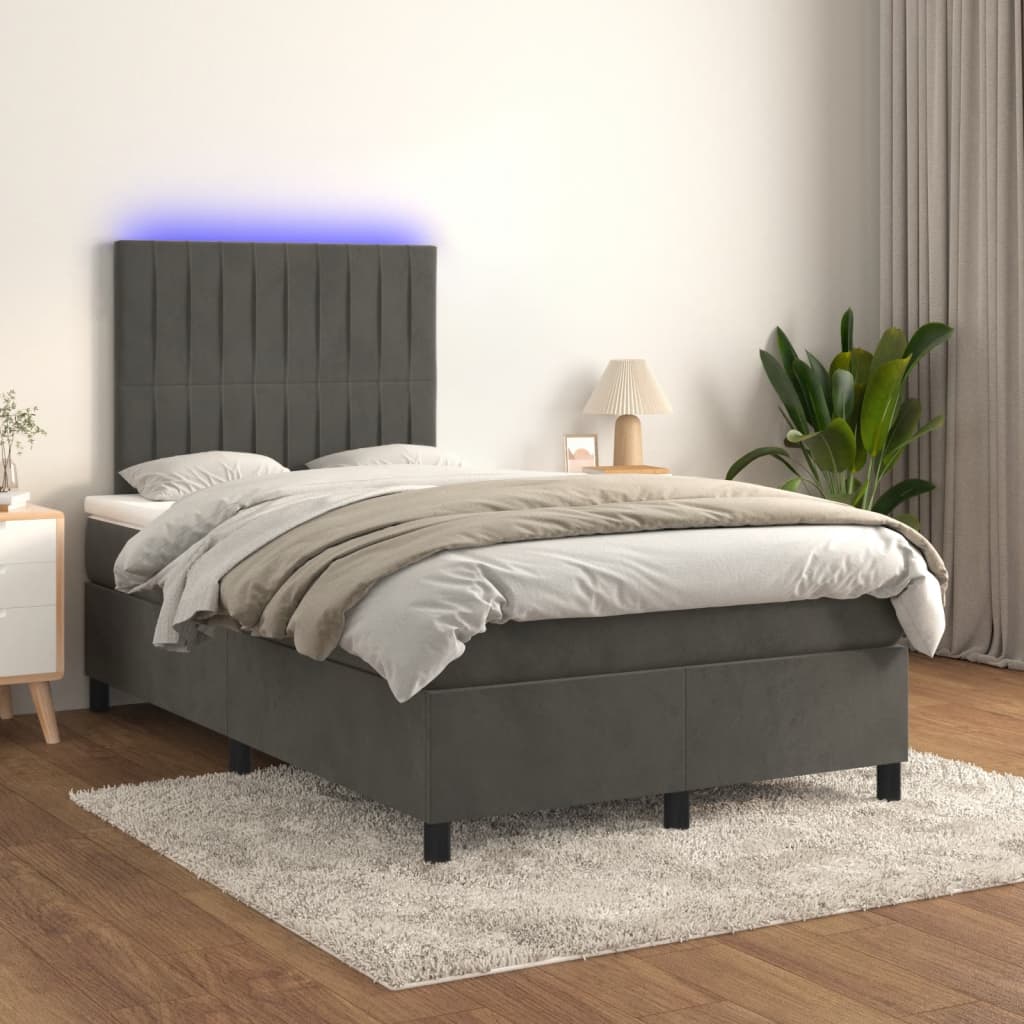 vidaXL Boxspringbett mit Matratze & LED Dunkelgrau 120x190 cm Samt