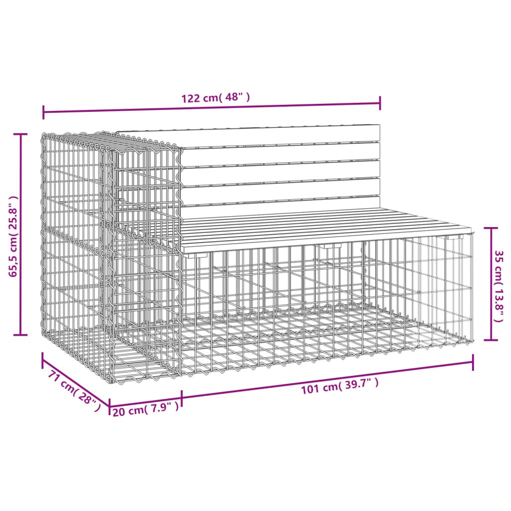 vidaXL Gartenbank aus Gabionen 122x71x65,5 cm Massivholz Douglasie