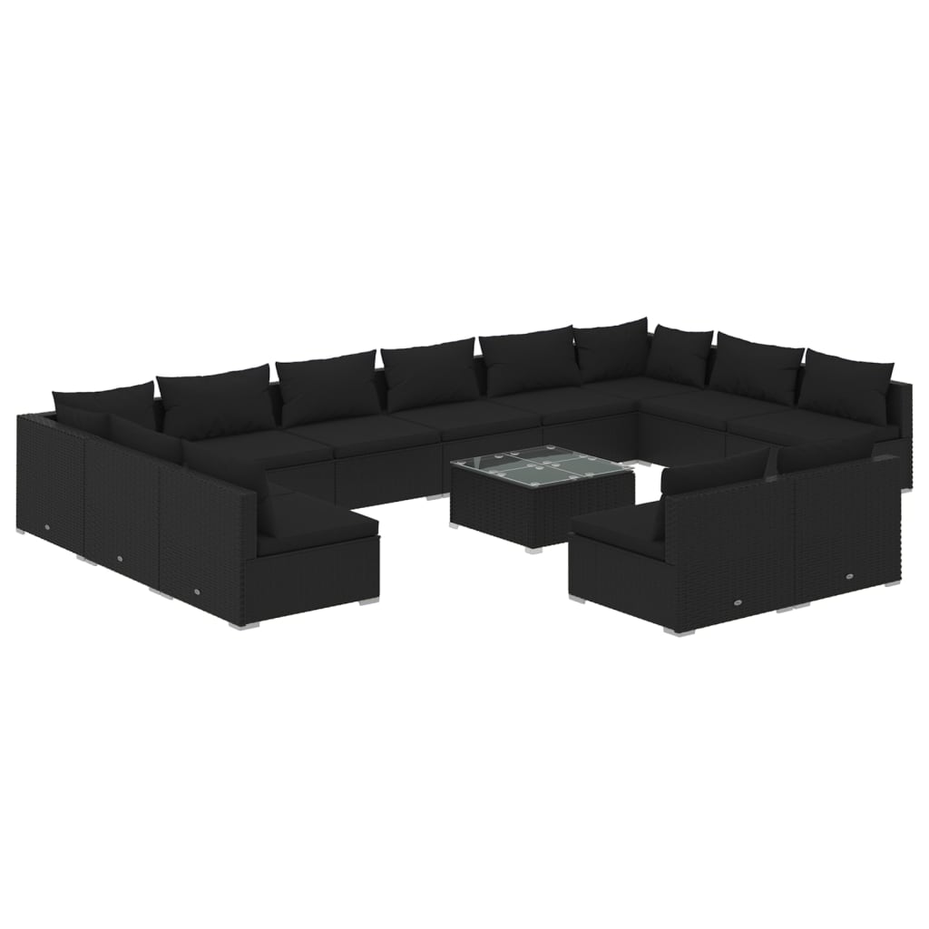 vidaXL 13-tlg. Garten-Lounge-Set mit Kissen Schwarz Poly Rattan