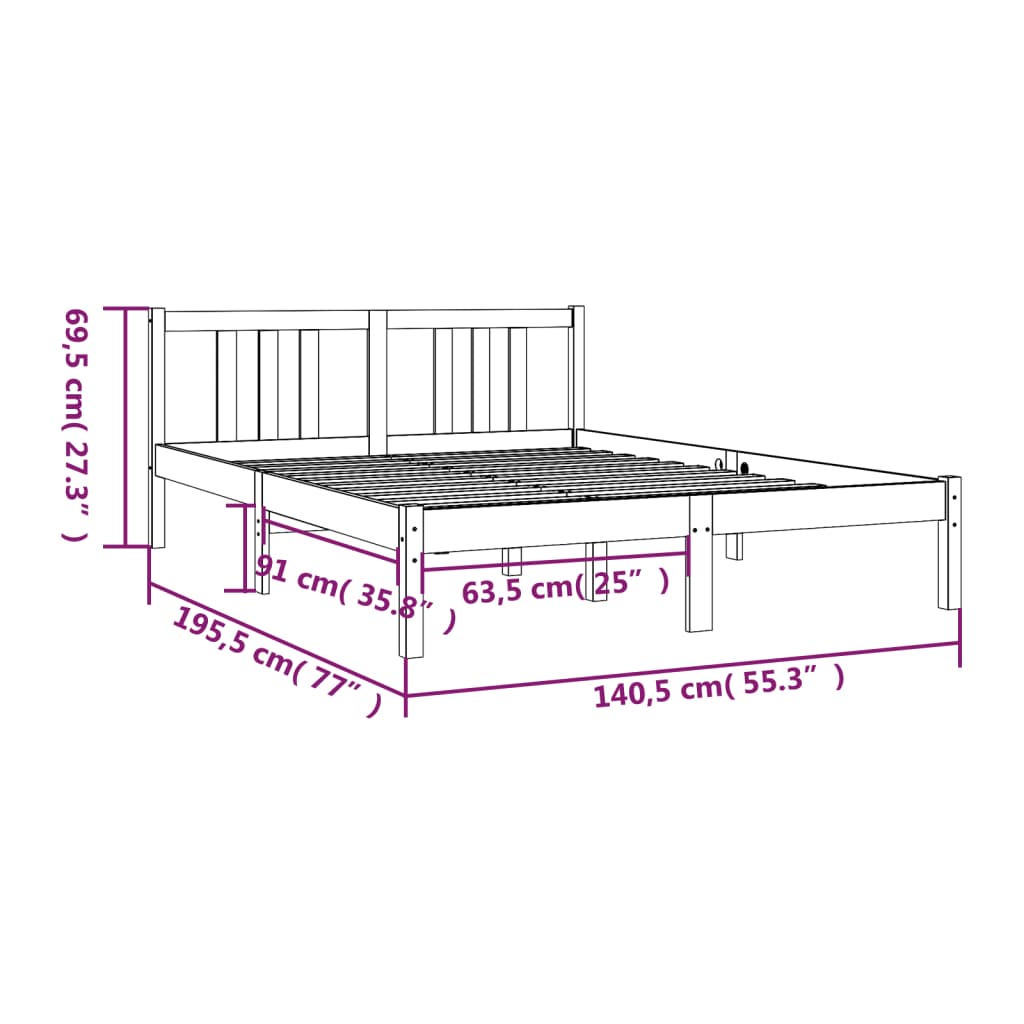 vidaXL Massivholzbett Grau 135x190 cm