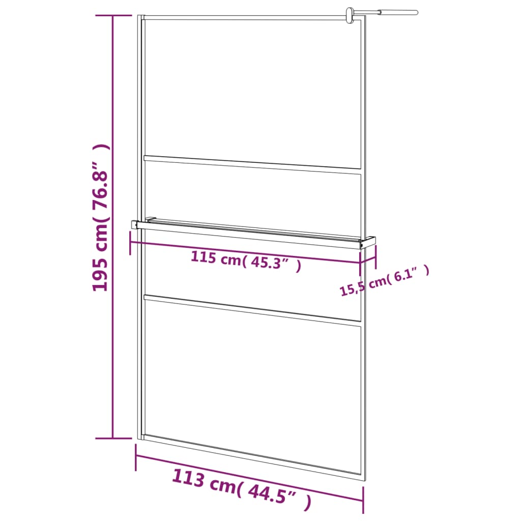 vidaXL Duschwand mit Ablage für Walk-In-Dusche Schwarz 115x195 cm ESG