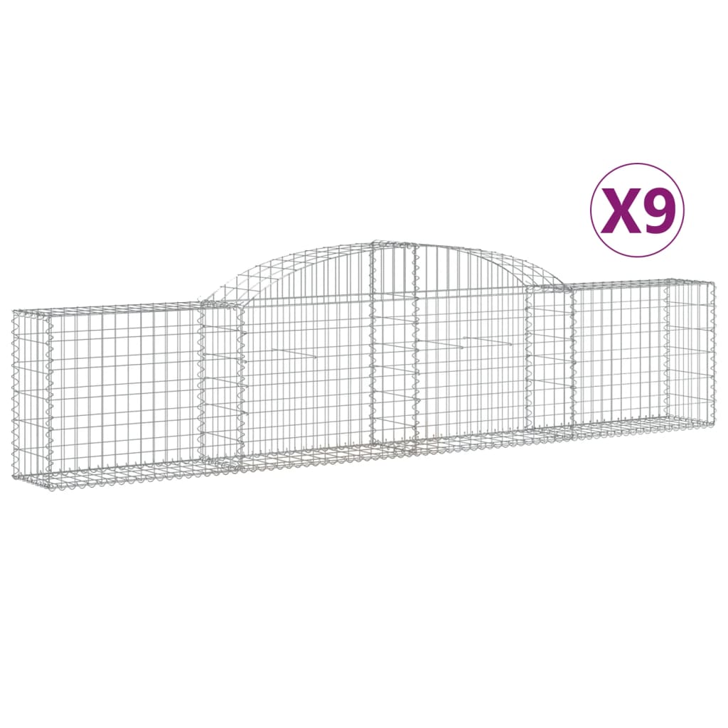 vidaXL Gabionen mit Hochbogen 9 Stk. 300x30x60/80 cm Verzinktes Eisen