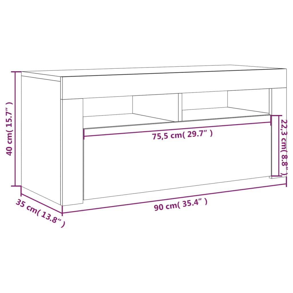 vidaXL TV-Schrank mit LED-Leuchten Räuchereiche 90x35x40 cm