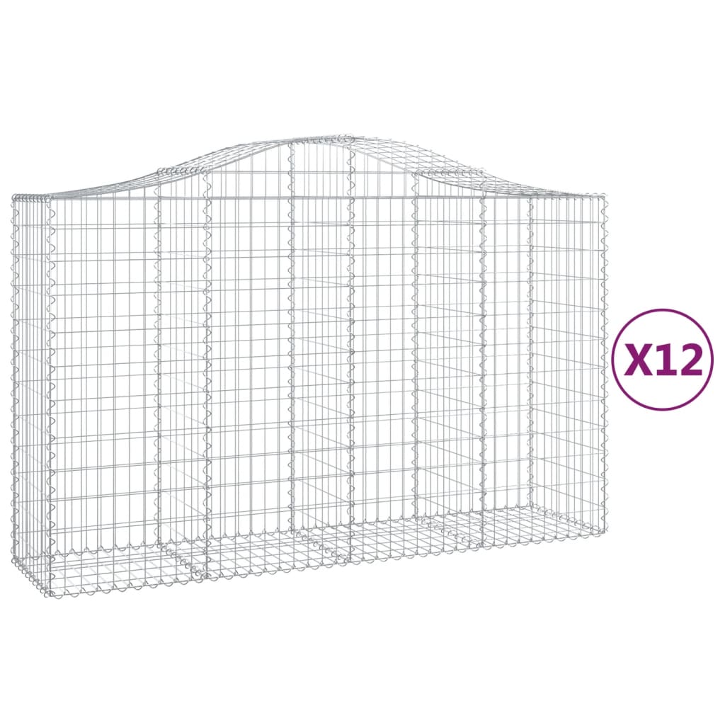 vidaXL Gabionen mit Hochbogen 12Stk. 200x50x120/140cm Verzinktes Eisen