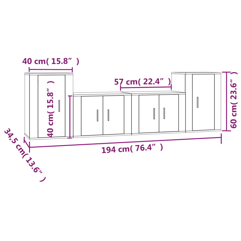 vidaXL 4-tlg. TV-Schrank-Set Weiß Holzwerkstoff