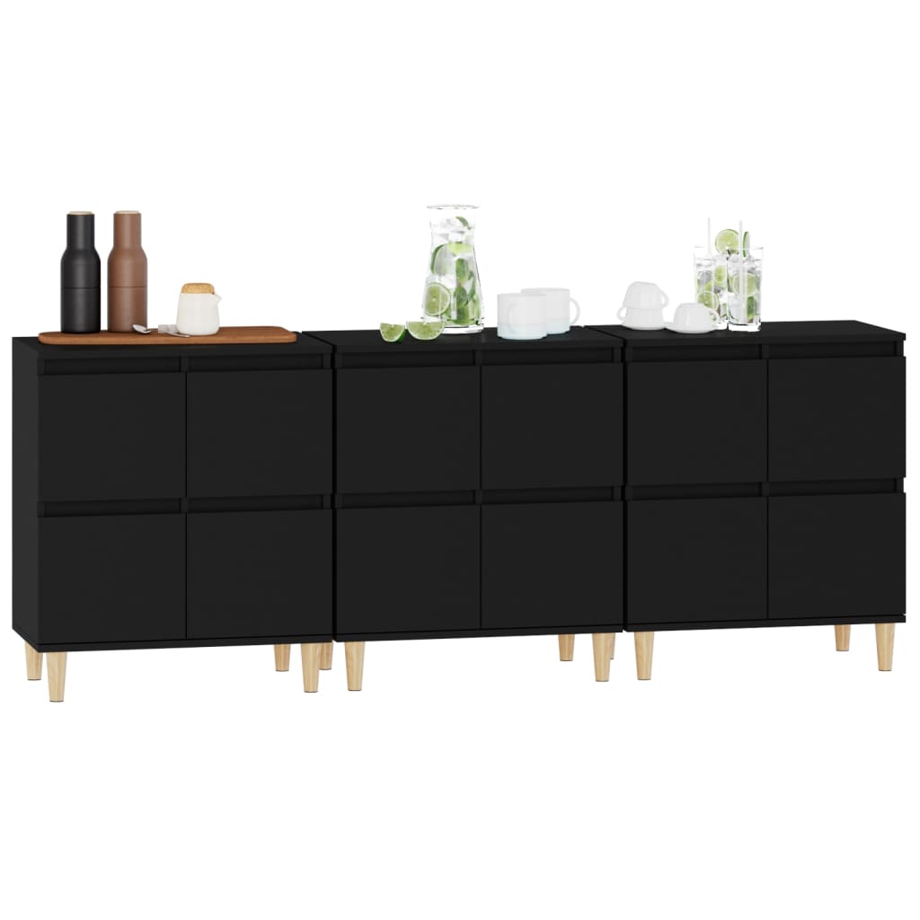 vidaXL Sideboards 3 Stk. Schwarz 60x35x70 cm Holzwerkstoff