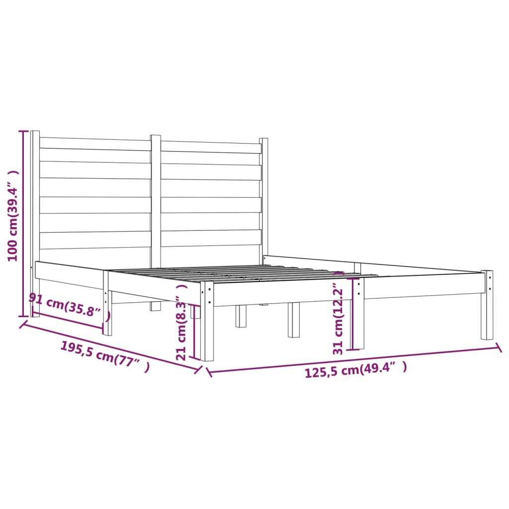 vidaXL Massivholzbett Schwarz Kiefer 120x190 cm