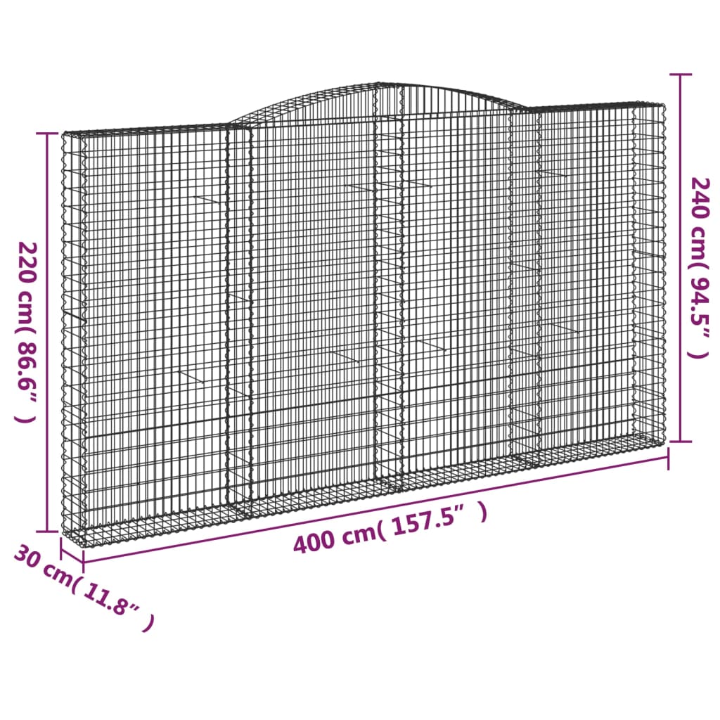 vidaXL Gabionen mit Hochbogen 25Stk. 400x30x220/240cm Verzinktes Eisen