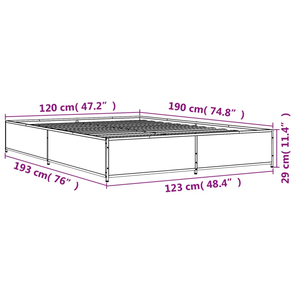 vidaXL Bettgestell Räuchereiche 120x190 cm Holzwerkstoff und Metall