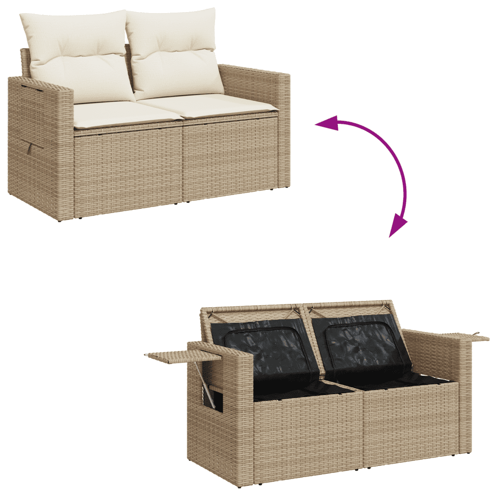 vidaXL 11-tlg. Garten-Sofagarnitur mit Kissen Beige Poly Rattan