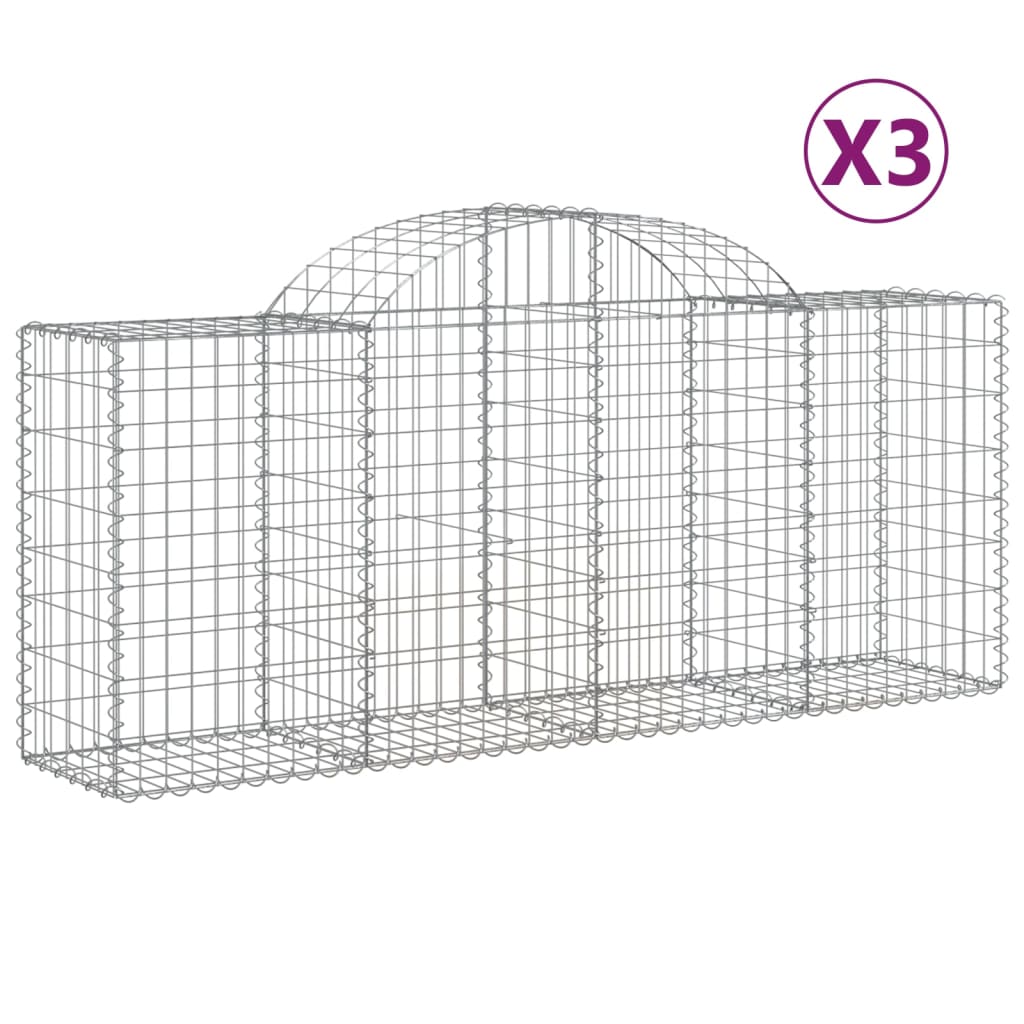 vidaXL Gabionen mit Hochbogen 3 Stk. 200x50x80/100 cm Verzinktes Eisen