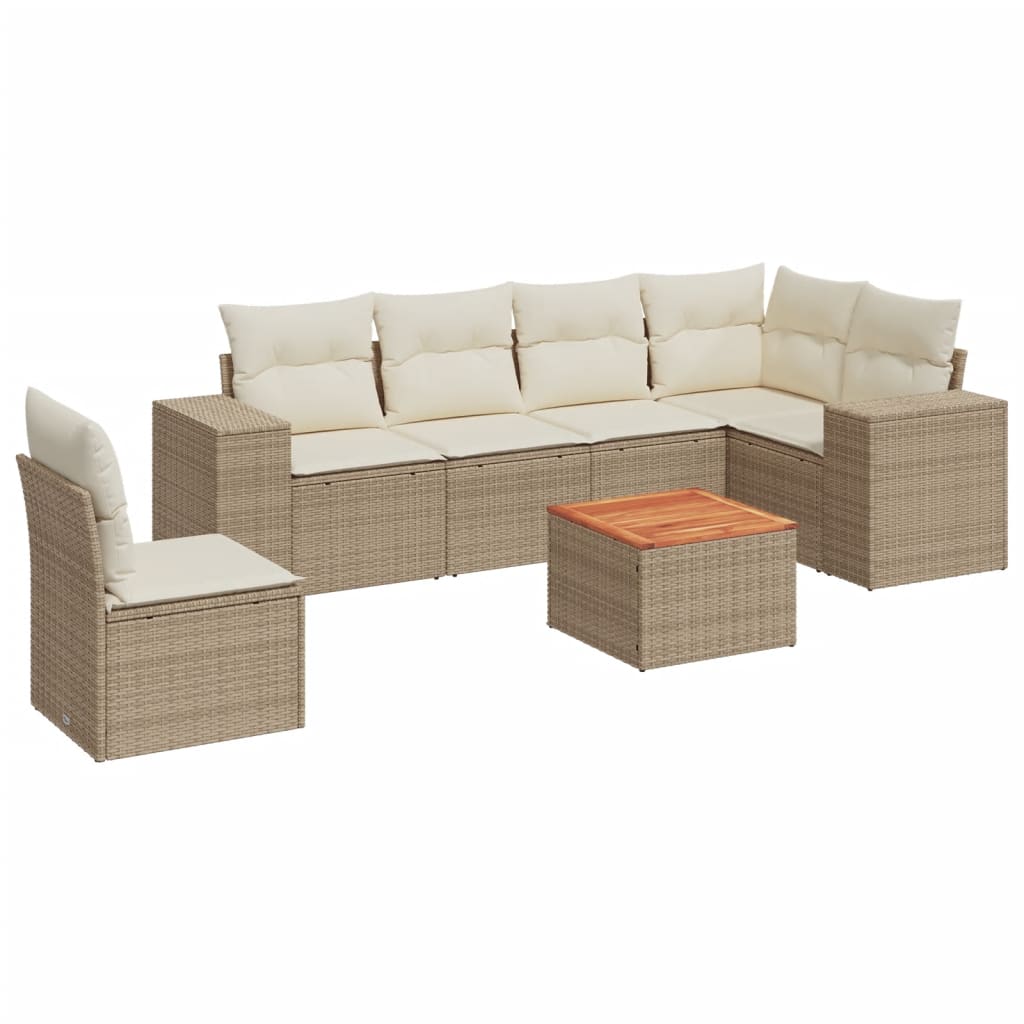 vidaXL 7-tlg. Garten-Sofagarnitur mit Kissen Beige Poly Rattan