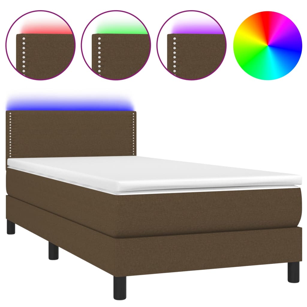 vidaXL Boxspringbett mit Matratze & LED Dunkelbraun 90x200 cm Stoff