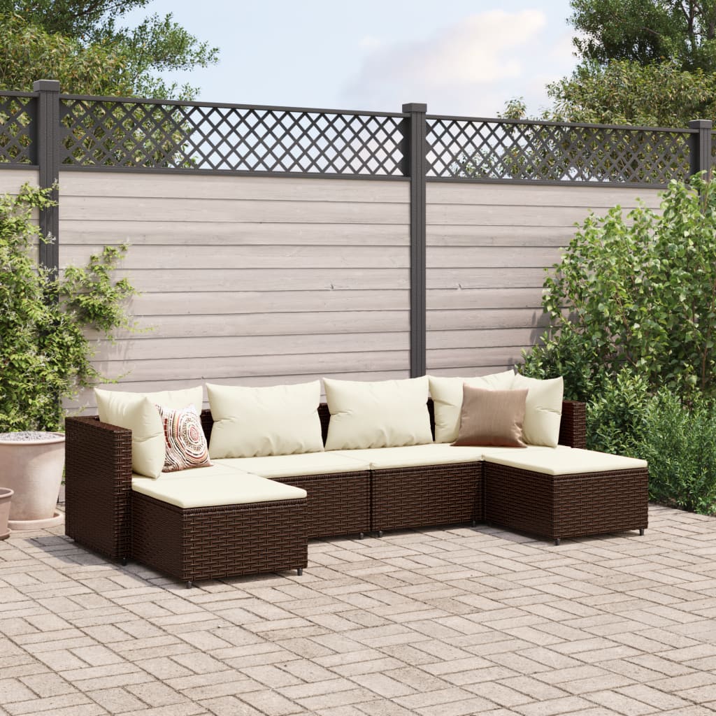 vidaXL 6-tlg. Garten-Lounge-Set mit Kissen Braun Poly Rattan