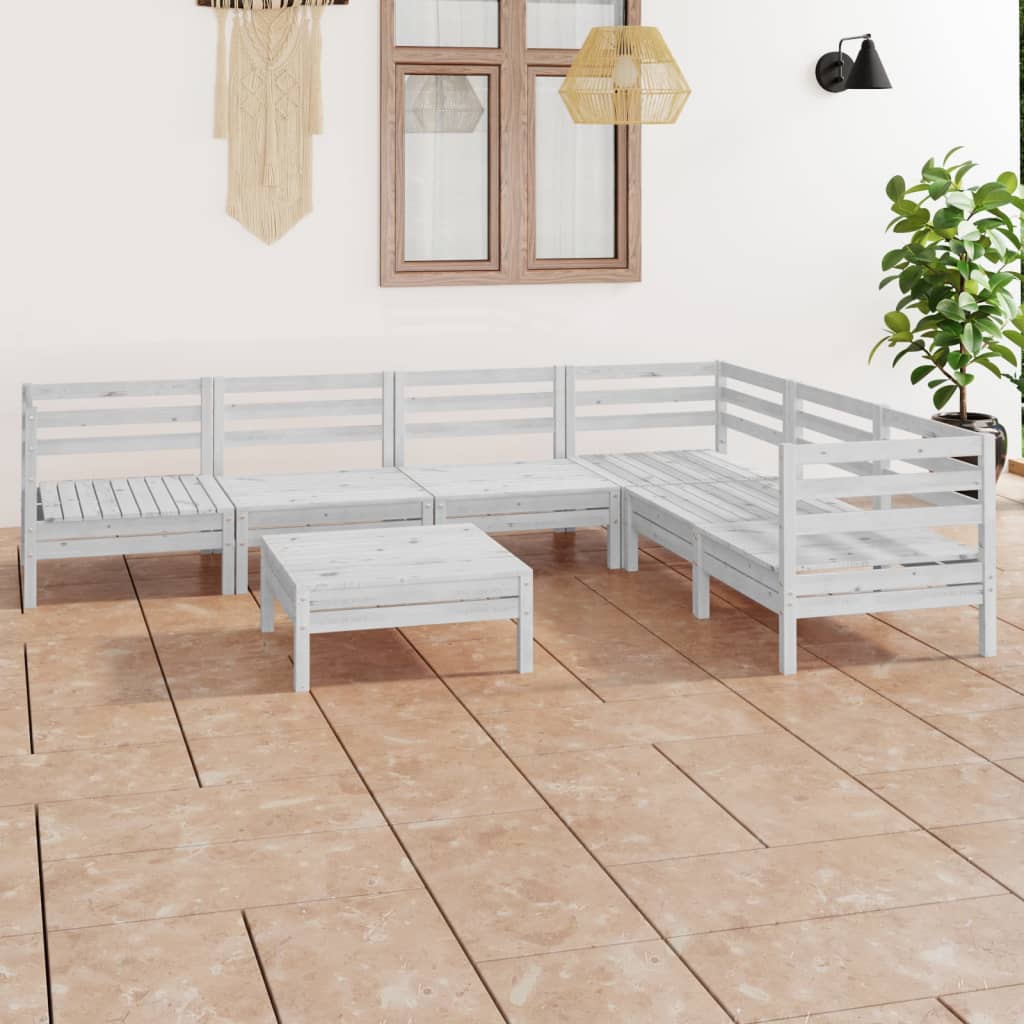 vidaXL 7-tlg. Garten-Lounge-Set Massivholz Kiefer Weiß