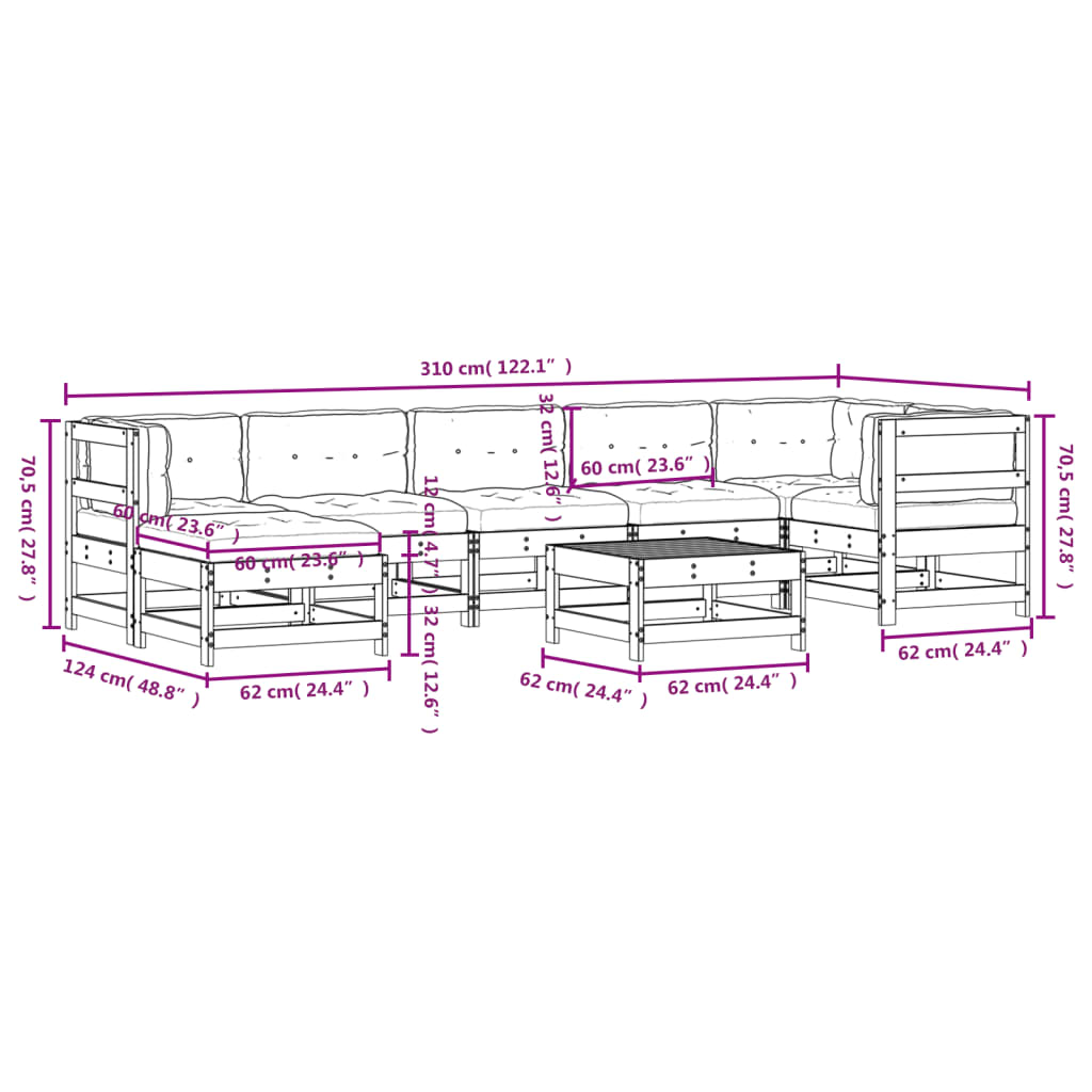 vidaXL 8-tlg. Garten-Lounge-Set mit Kissen Imprägniertes Kiefernholz