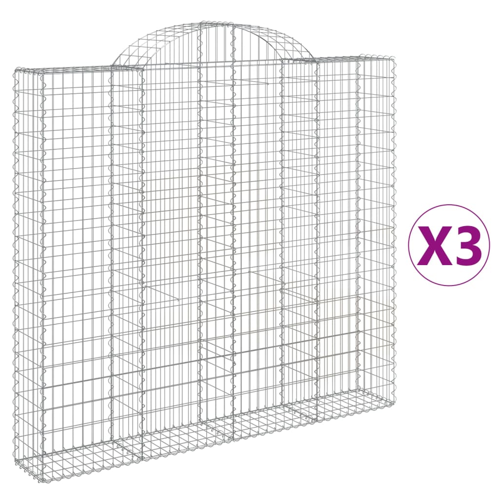 vidaXL Gabionen mit Hochbogen 3 Stk. 200x30x180/200cm Verzinktes Eisen