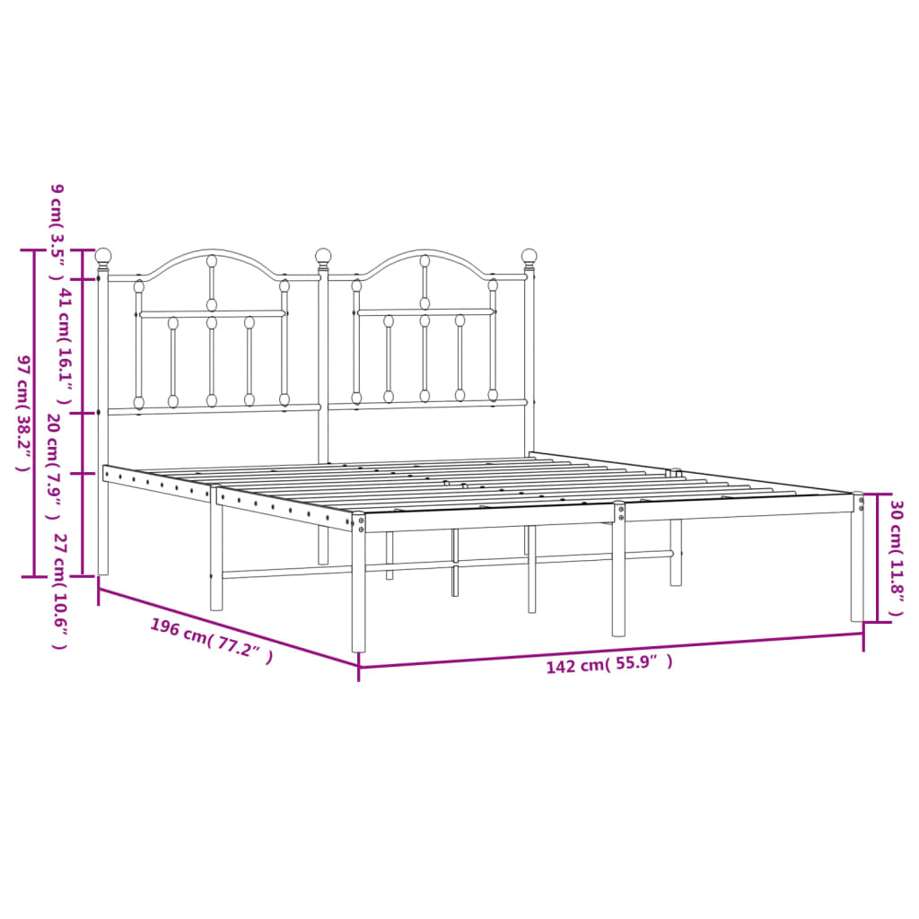 vidaXL Bettgestell mit Kopfteil Metall Weiß 135x190 cm