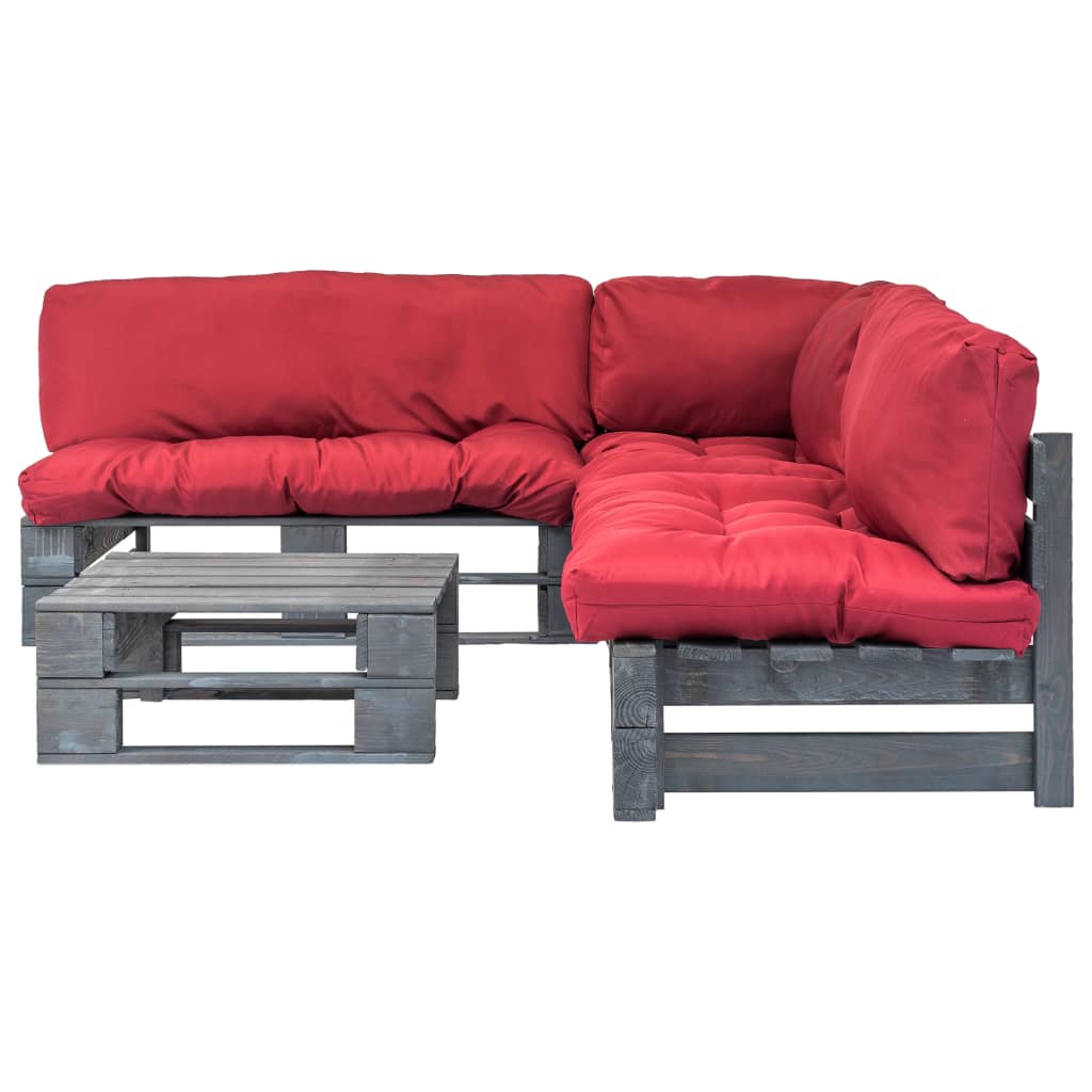 vidaXL 4-tlg. Outdoor-Lounge-Set Paletten mit Kissen in Rot Holz