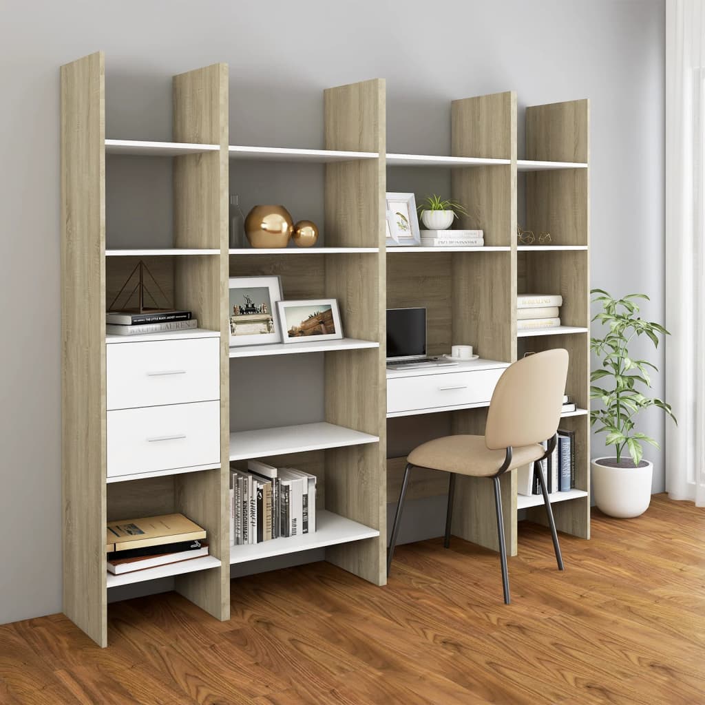 vidaXL Bücherregal Weiß und Sonoma-Eiche 60x35x180 cm Holzwerkstoff