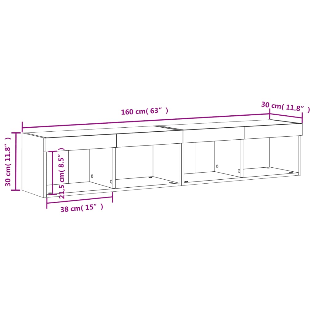 vidaXL TV-Schränke mit LED-Leuchten 2 Stk. Weiß 80x30x30 cm