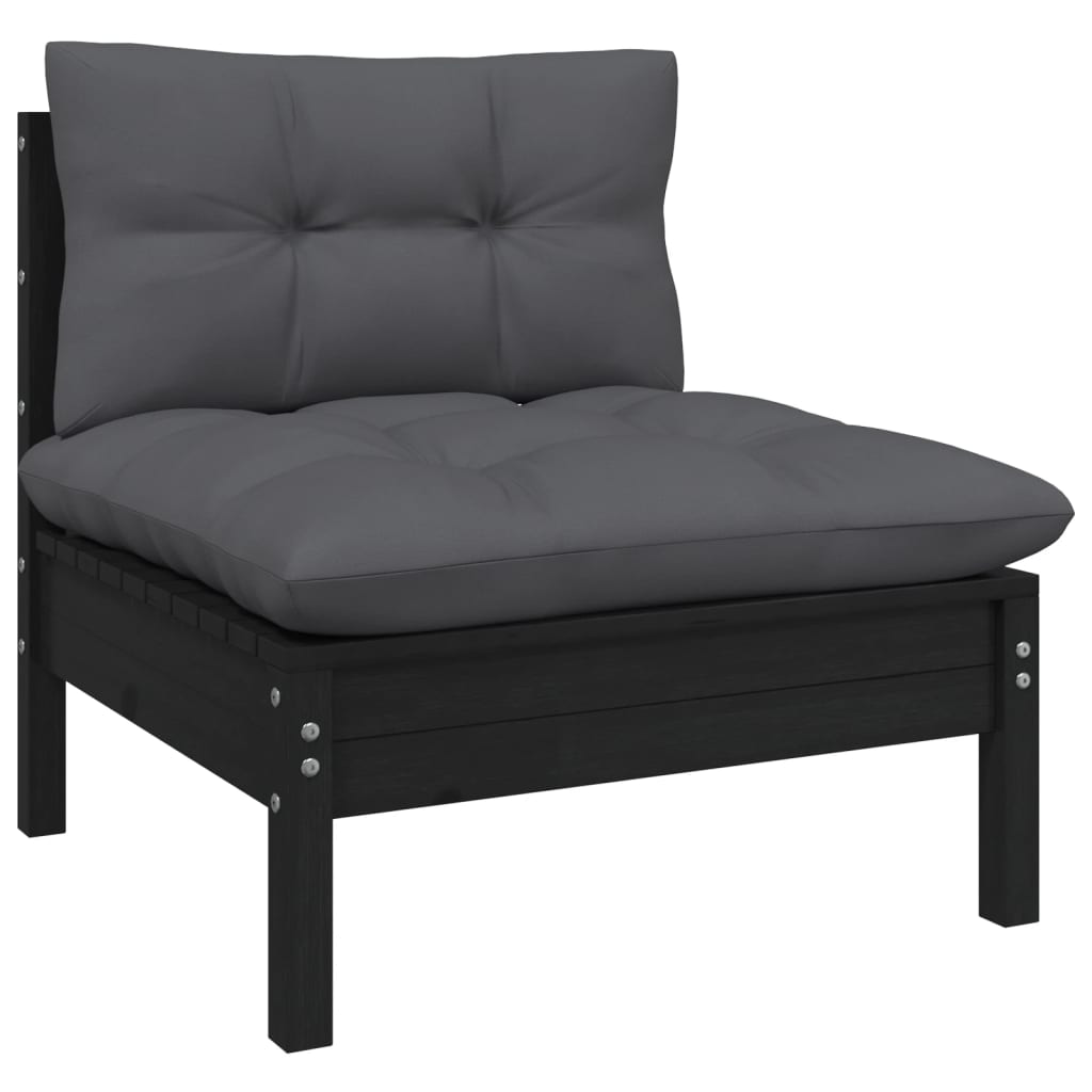 vidaXL 13-tlg. Garten-Lounge-Set mit Kissen Schwarz Kiefer Massivholz