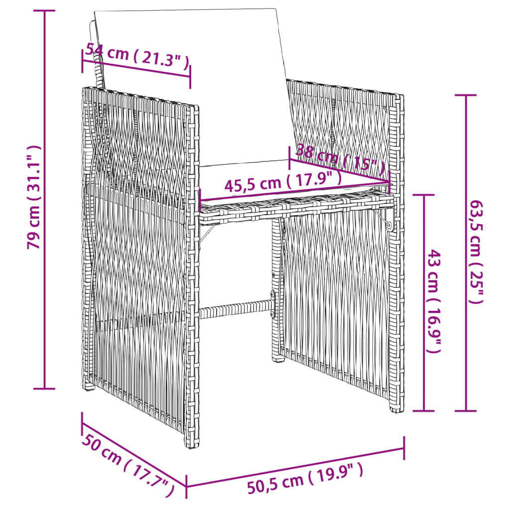 vidaXL Gartenstühle mit Kissen 4 Stk. Schwarz Poly Rattan