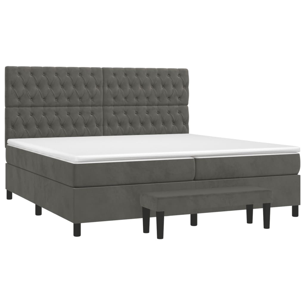 vidaXL Boxspringbett mit Matratze Dunkelgrau 200x200 cm Samt