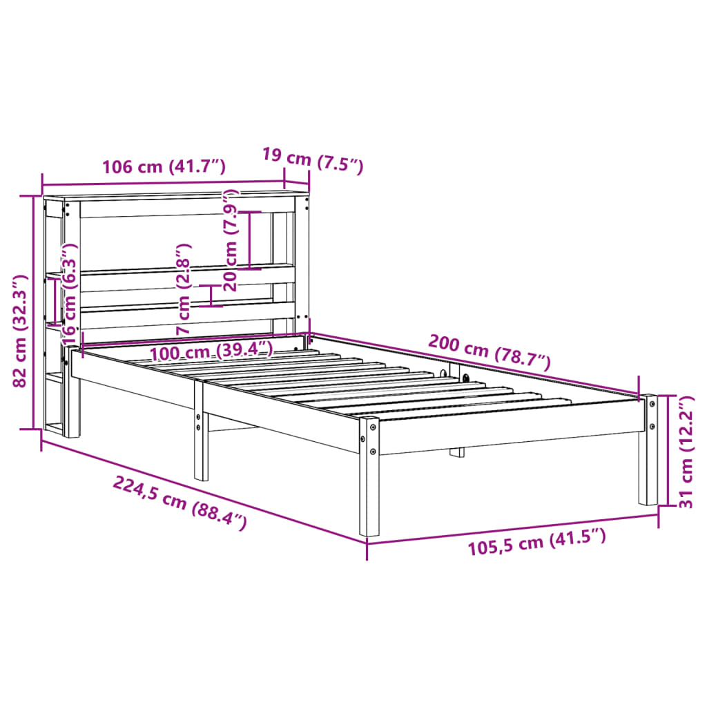 vidaXL Massivholzbett ohne Matratze 100x200 cm Kiefernholz