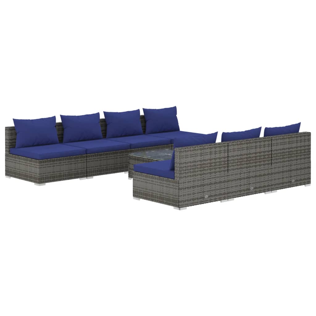 vidaXL 8-tlg. Garten-Lounge-Set mit Kissen Poly Rattan Grau