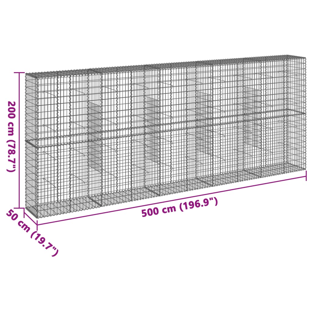 vidaXL Gabione mit Deckel 500x50x200 cm Verzinktes Eisen