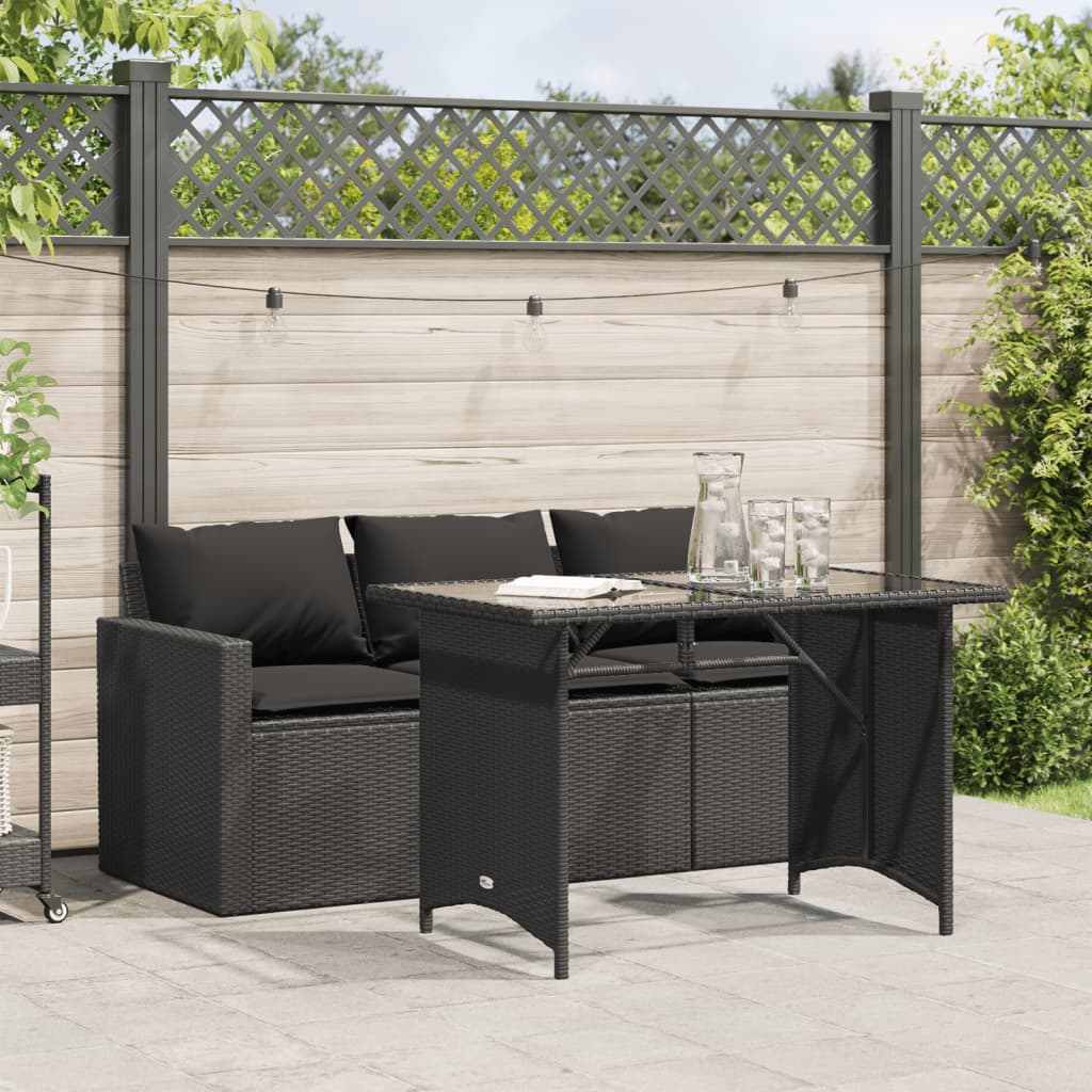 vidaXL 2-tlg. Garten-Essgruppe mit Kissen Schwarz Poly Rattan