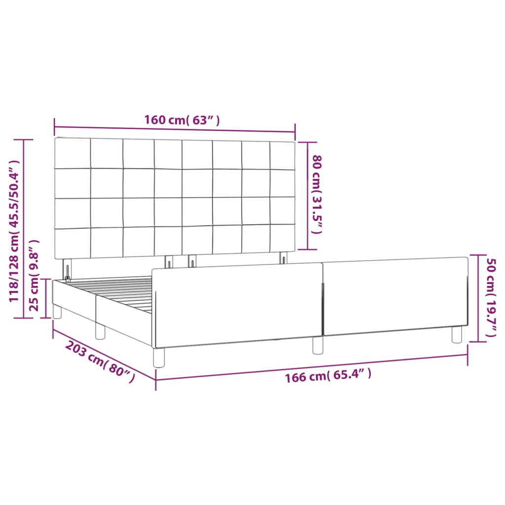 vidaXL Bettgestell mit Kopfteil Dunkelgrau 160x200 cm Samt