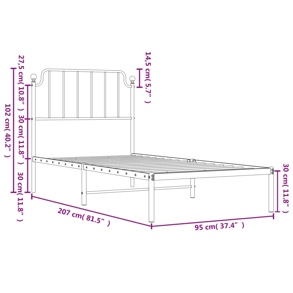 vidaXL Bettgestell mit Kopfteil Metall Weiß 90x200 cm