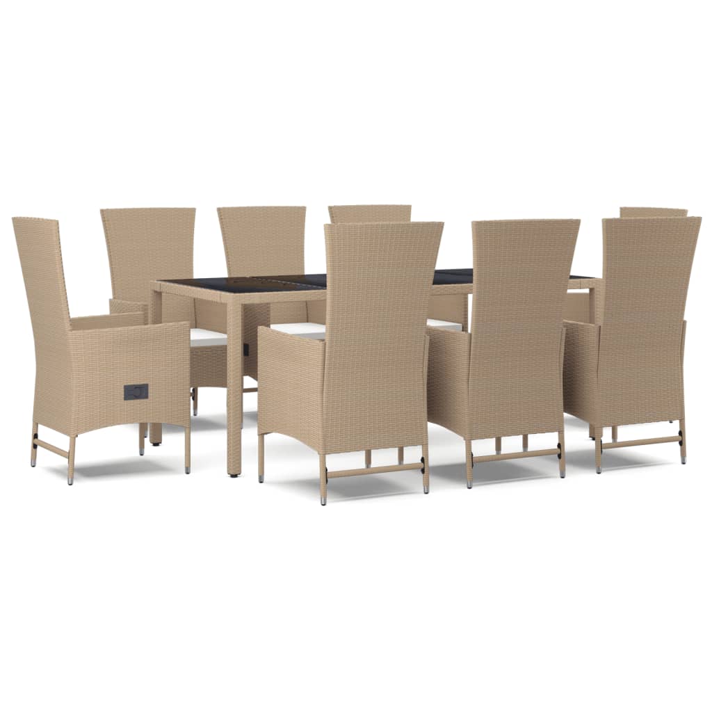 vidaXL 9-tlg. Garten-Essgruppe mit Kissen Beige Poly Rattan