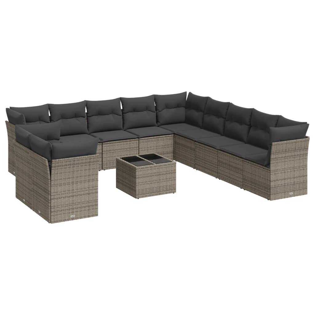 vidaXL 12-tlg. Garten-Sofagarnitur mit Kissen Grau Poly Rattan