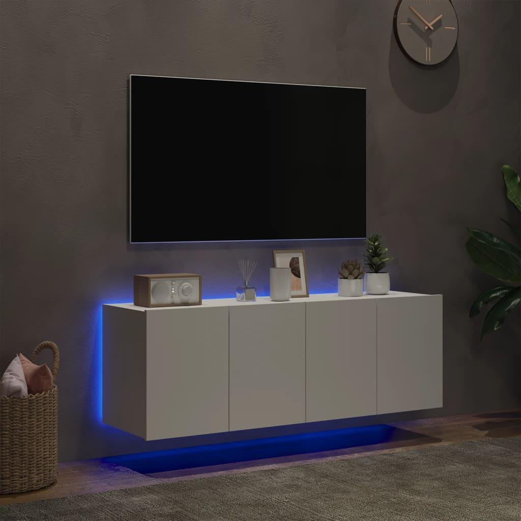 vidaXL TV-Wandschränke mit LED-Leuchten 2 Stk. Weiß 60x35x41 cm