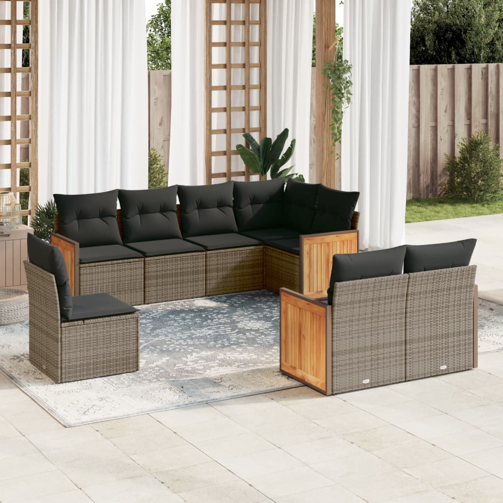 vidaXL 8-tlg. Garten-Sofagarnitur mit Kissen Grau Poly Rattan