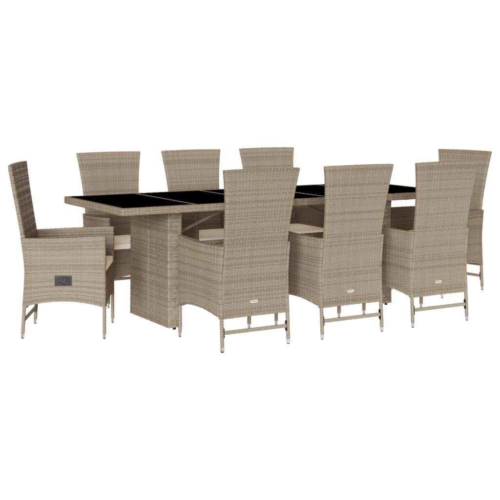 vidaXL 9-tlg. Garten-Essgruppe mit Kissen Beige Poly Rattan