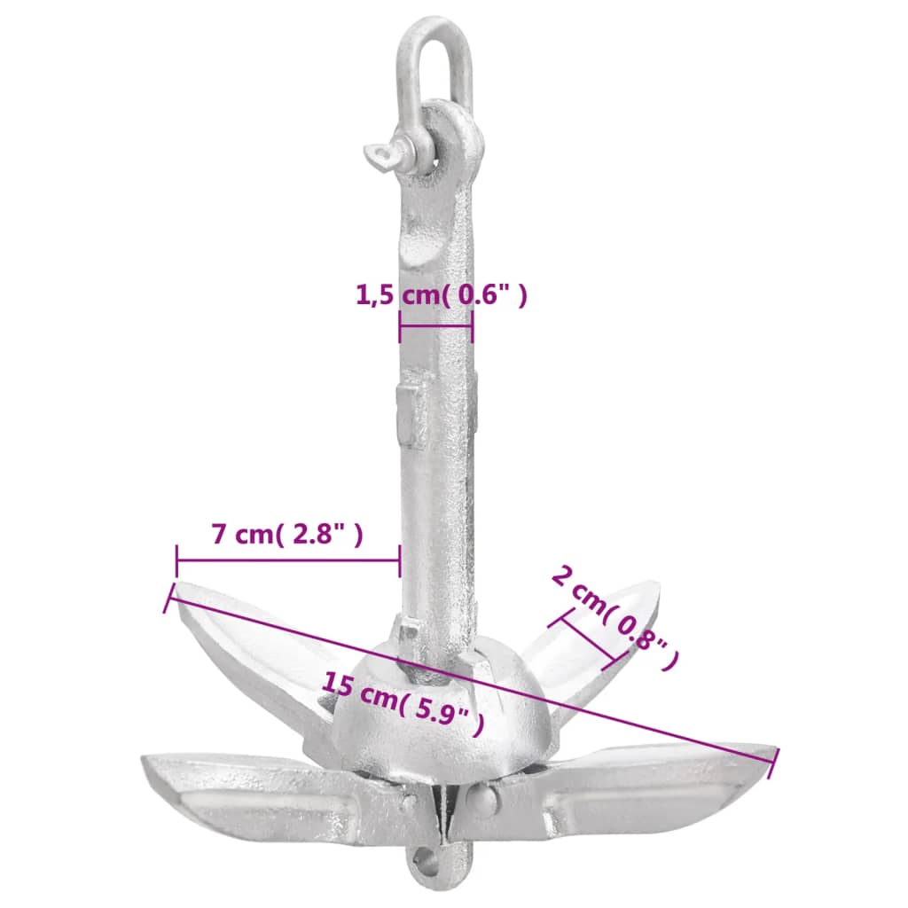 vidaXL Klappanker Silbern 0,7 kg Temperguss