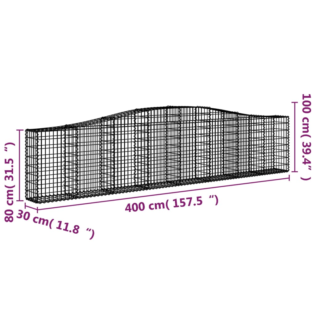 vidaXL Gabionen mit Hochbogen 6 Stk. 400x30x80/100cm Verzinktes Eisen