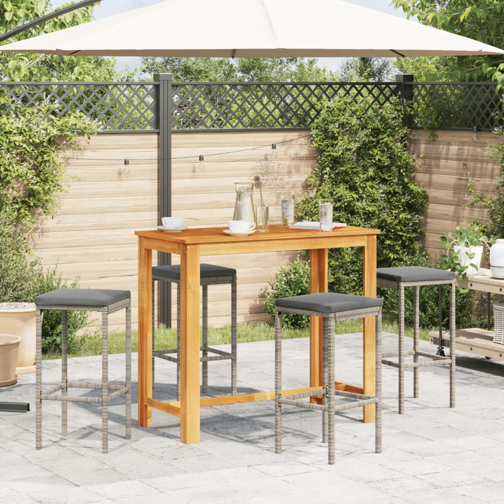 vidaXL 5-tlg. Gartenbar-Set Grau Massivholz Akazie und Poly Rattan