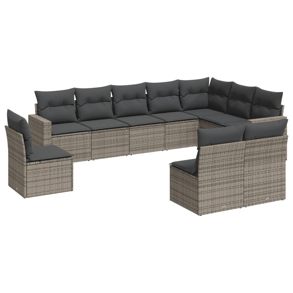 vidaXL 10-tlg. Garten-Sofagarnitur mit Kissen Grau Poly Rattan