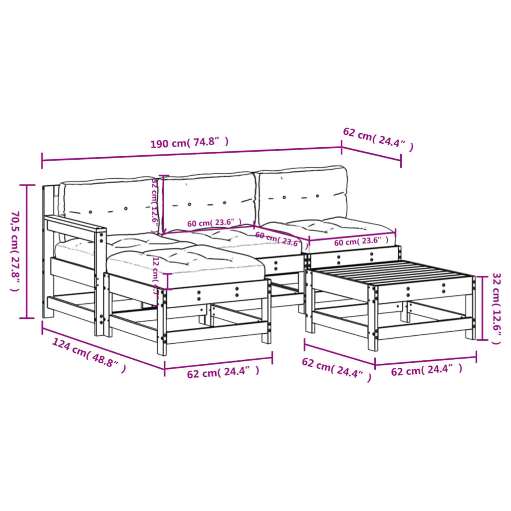 vidaXL 5-tlg. Garten-Lounge-Set mit Kissen Weiß Massivholz