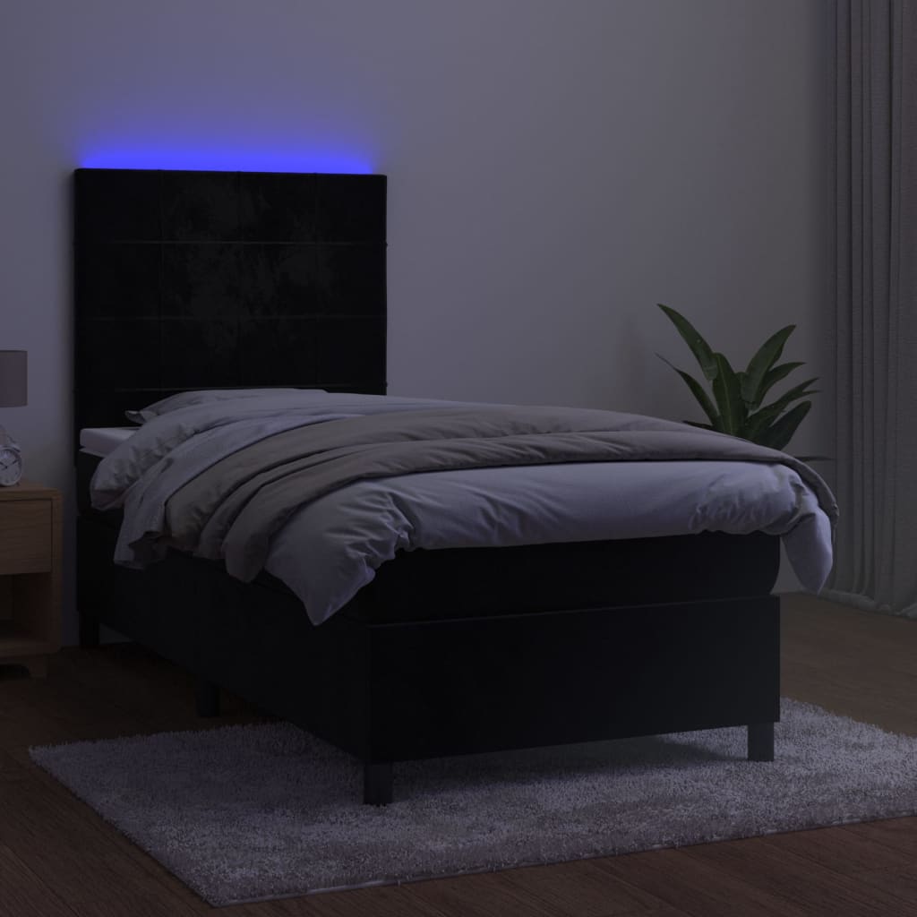 vidaXL Boxspringbett mit Matratze & LED Schwarz 90x190 cm Samt