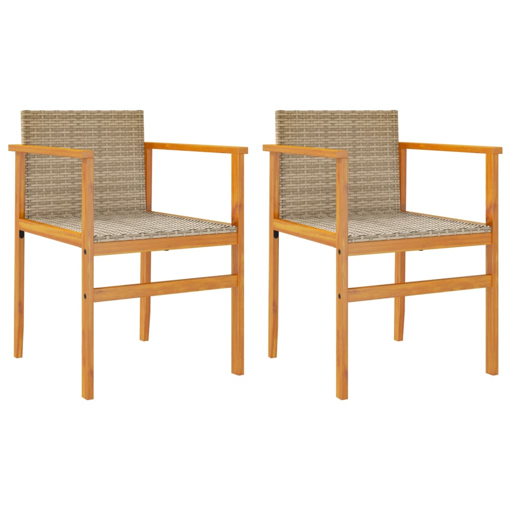 vidaXL Gartenstühle 2 Stk. Beige Poly Rattan und Massivholz