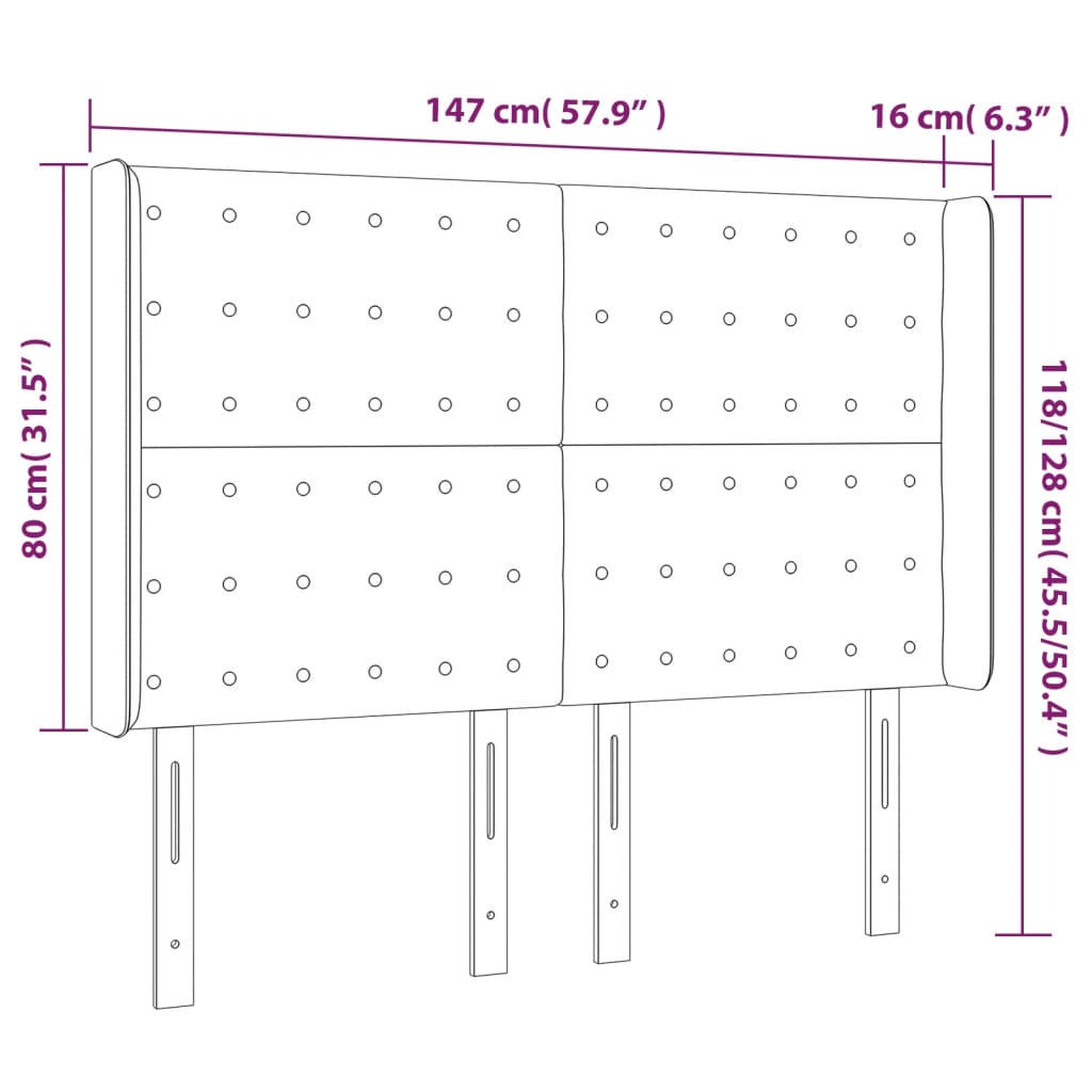 vidaXL LED Kopfteil Schwarz 147x16x118/128 cm Samt